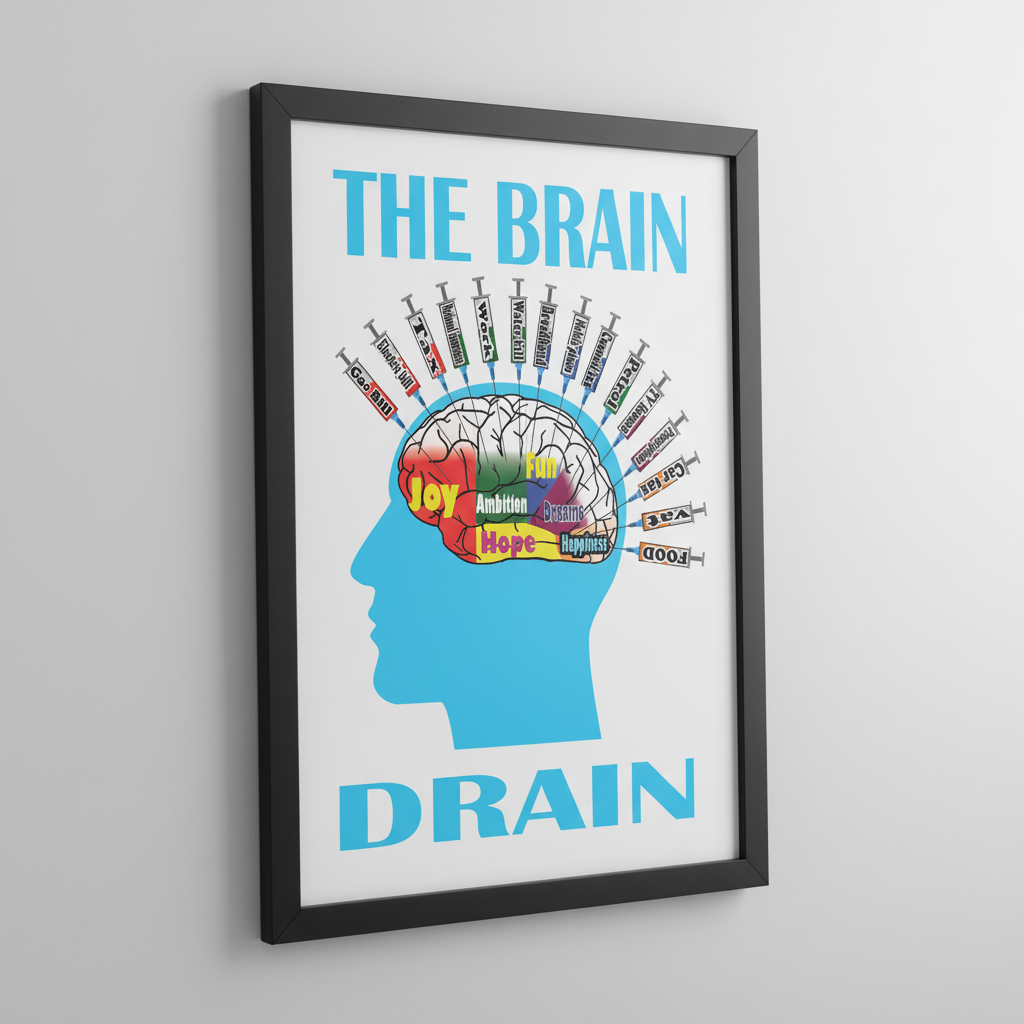 Brain Drain Wall Art in Black Frame