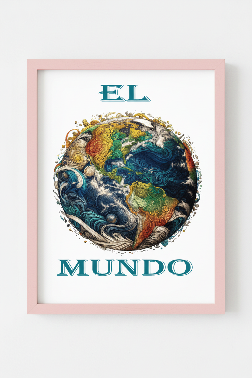 El Mundo Art Print in Pink Frame - Vertical