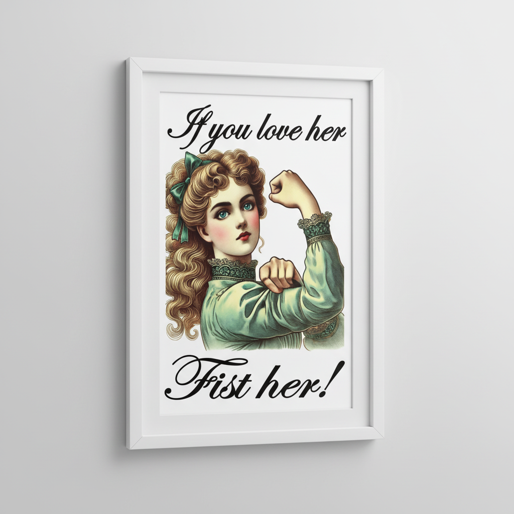 Fist Her Funny Wall Art in White Frame