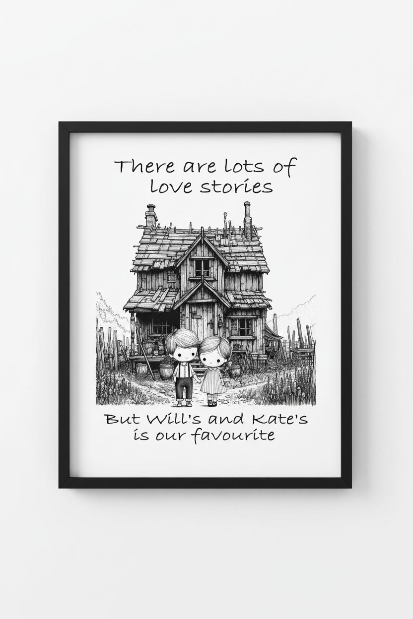 Personalised Couple Wall Art in Black Frame - Vertical