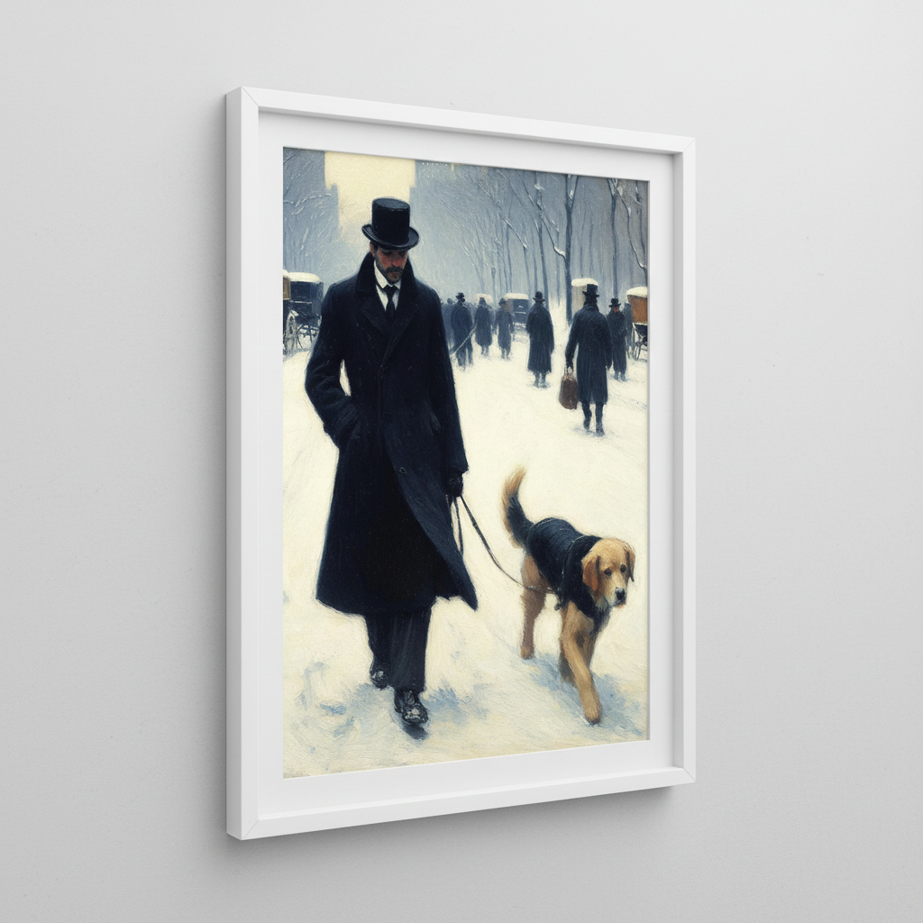 Victorian Dog Walk Wall Art in White Frame