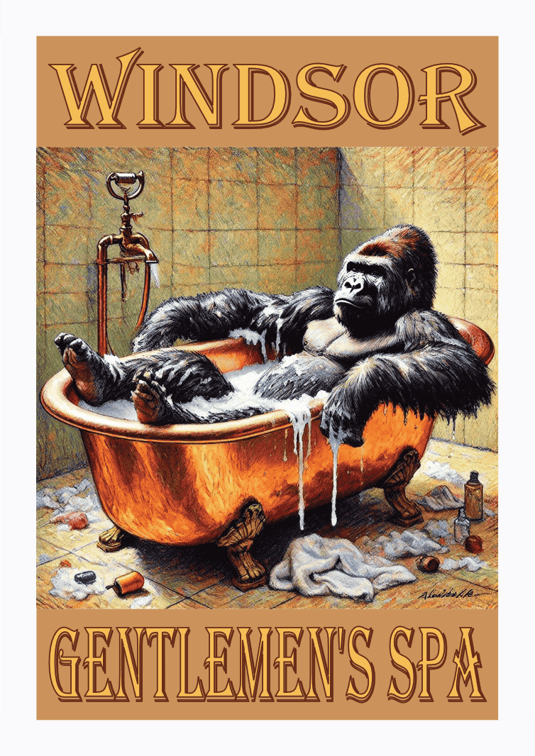 Unframed bathing Gorilla bathroom wall art print