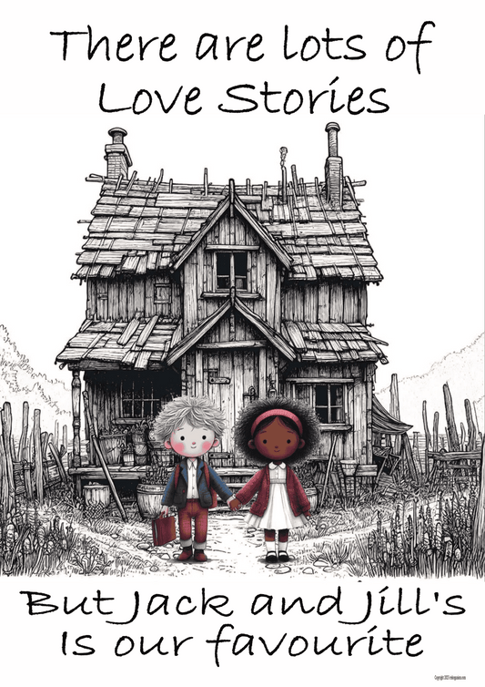 an image of a boy and girl holding hands in front of a house with text