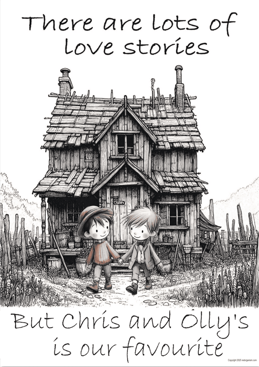 a picture of two cute boys holding hands in front of a house with text about their love story