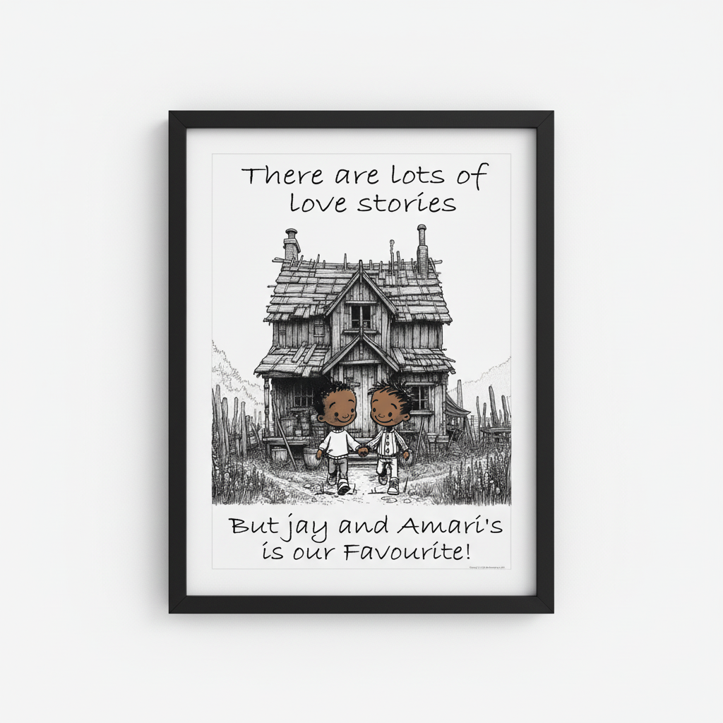 Black Gay Couple Wall Art in Black Frame