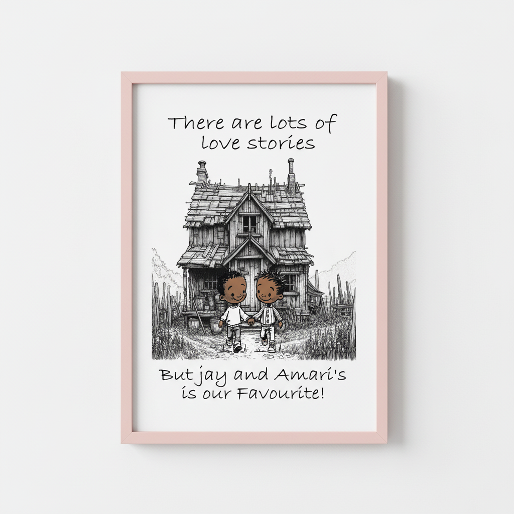 Black Gay Couple Wall Art in Pink Frame