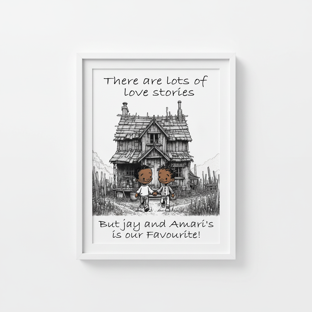 Black Gay Couple Wall Art in White Frame