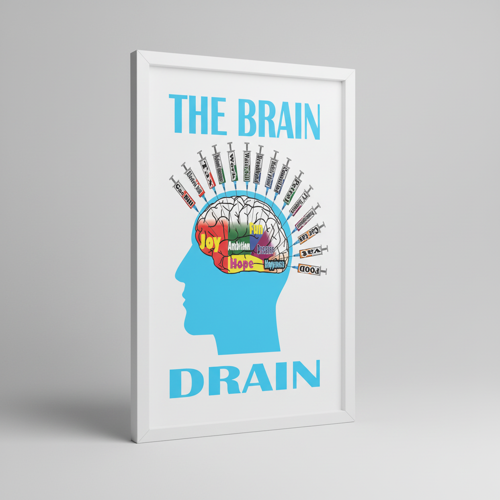 Brain Drain Wall Art in White Frame