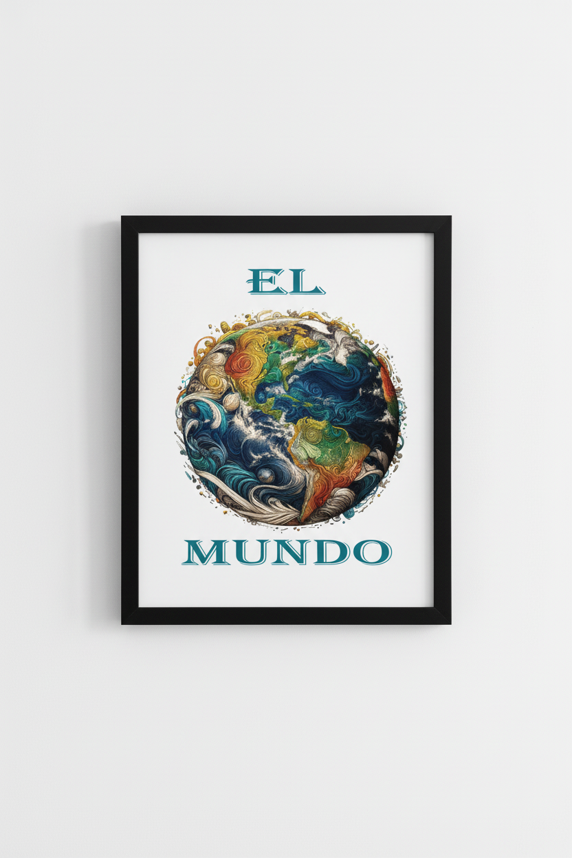 El Mundo Art Print in Black Frame - Vertical