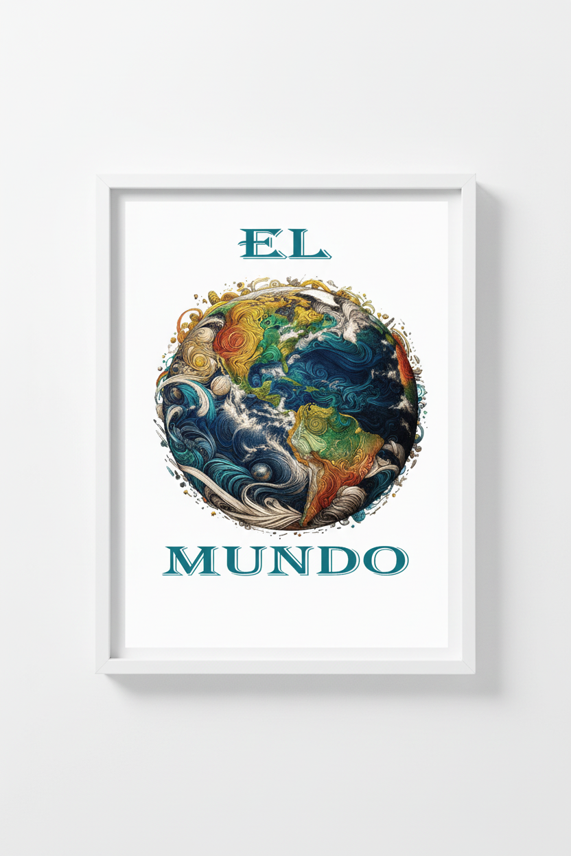 El Mundo Art Print in White Frame - Vertical