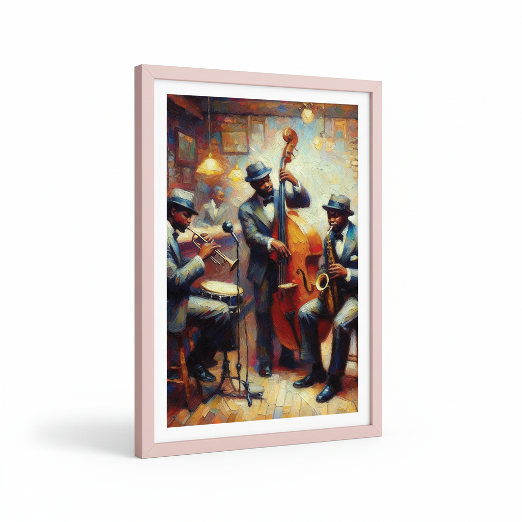 Jazz Band Art Print in Pink Frame