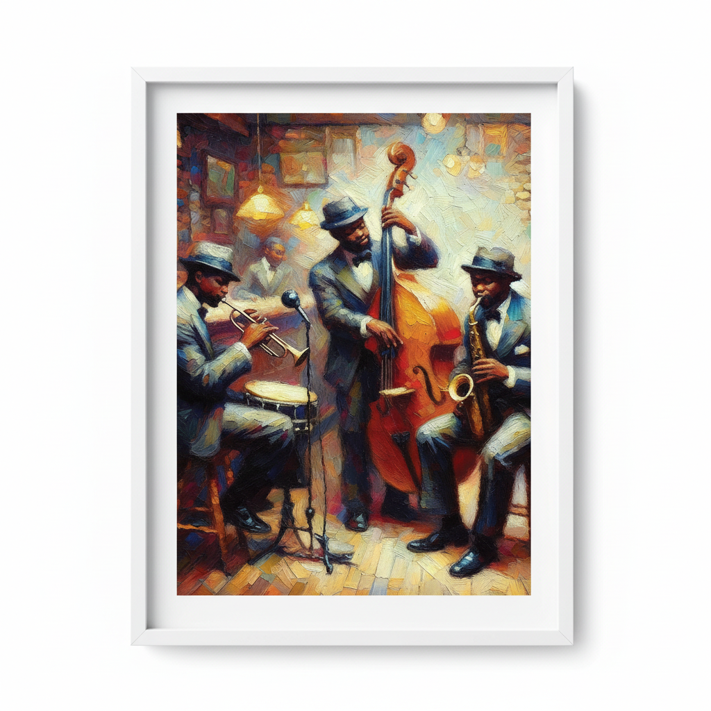 Jazz Band Art Print in White Frame
