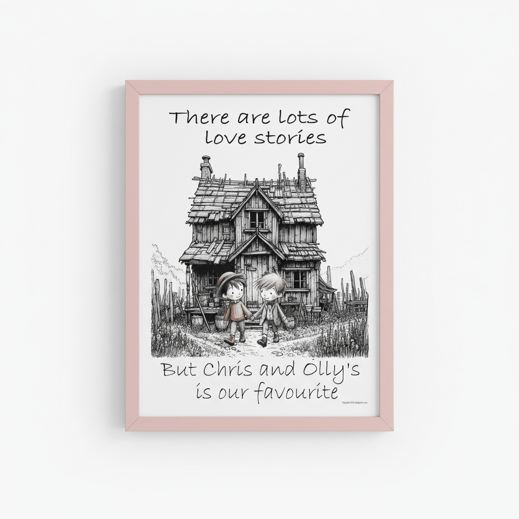 Male Couple Wall Art in Pink Frame