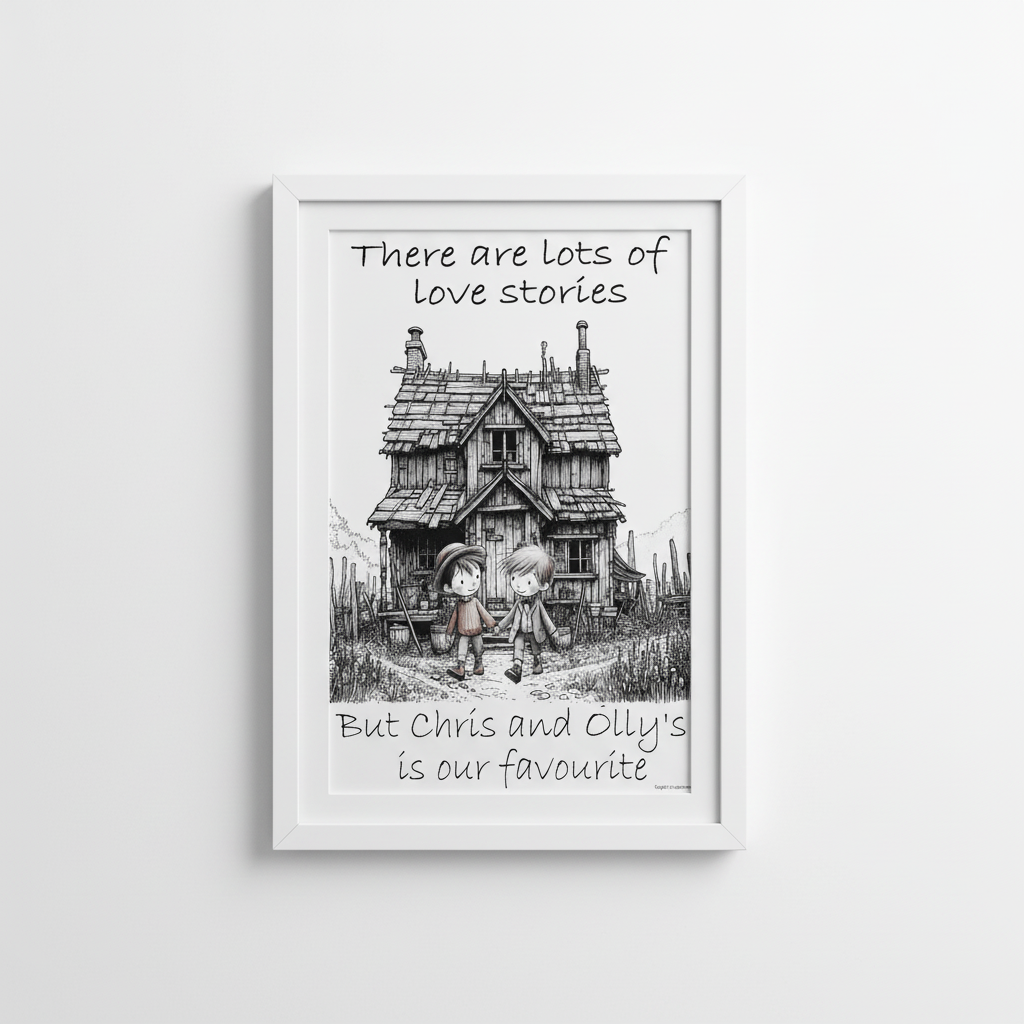 Male Couple Wall Art in White Frame