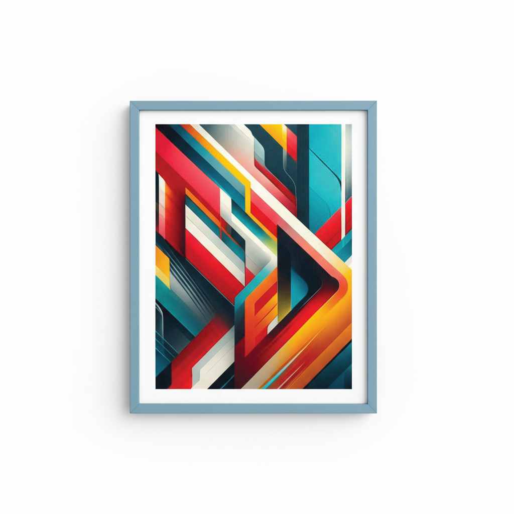 Modernist Wall Art in Light Blue Frame