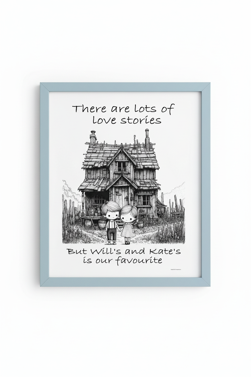 Personalised Couple Wall Art in Light Blue Frame - Vertical