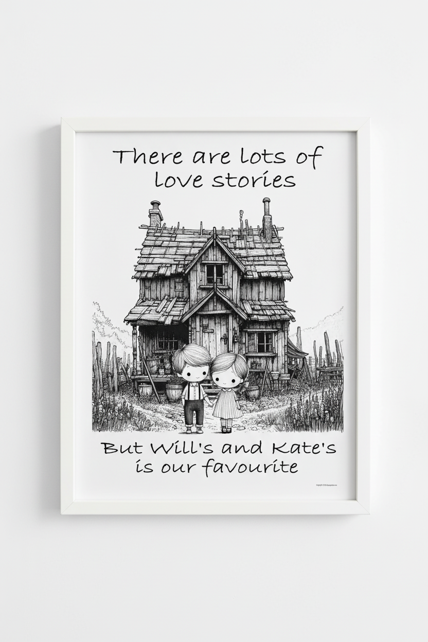 Personalised Couple Wall Art in White Frame - Vertical