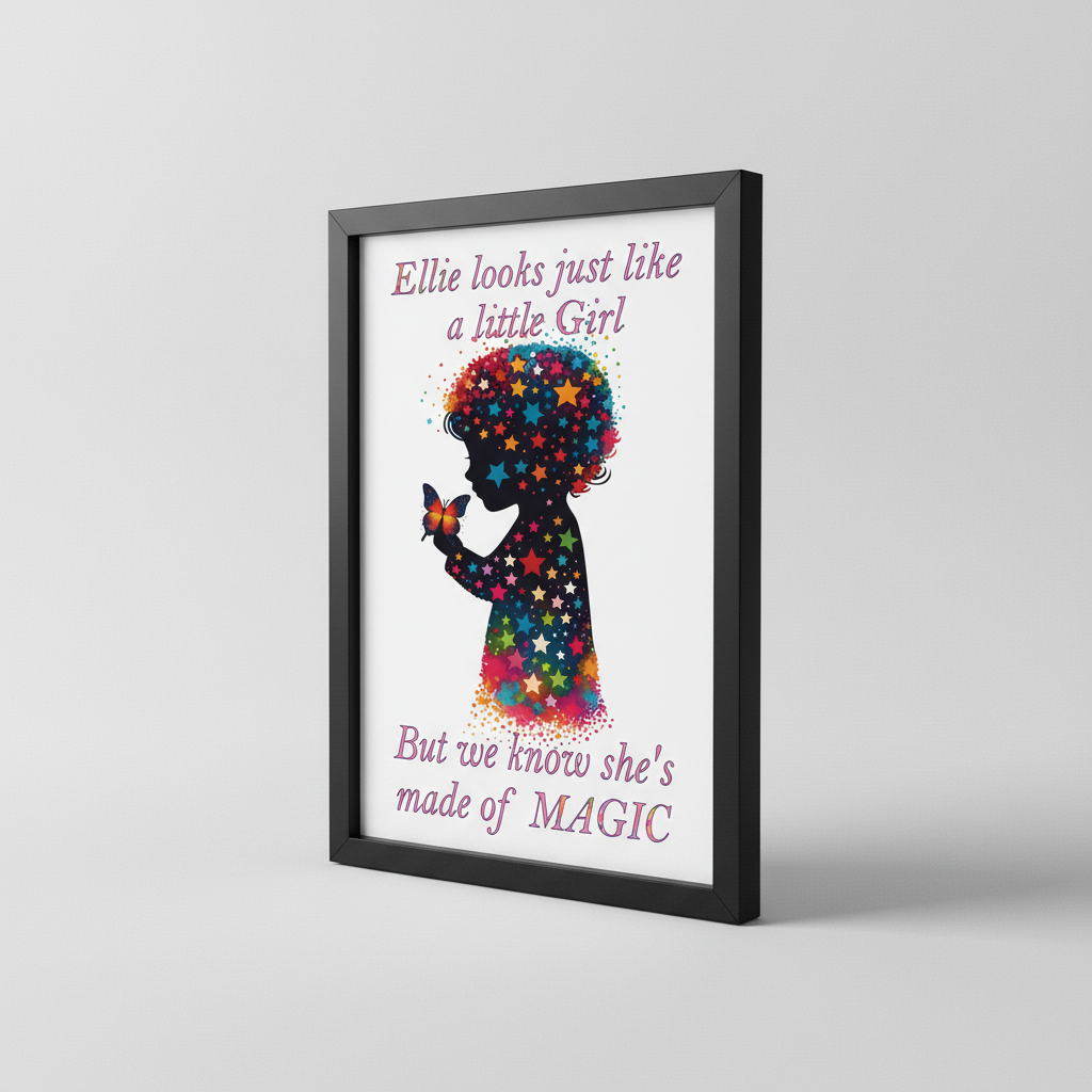 Personalised Magic Little Girl Wall Art in Black Frame