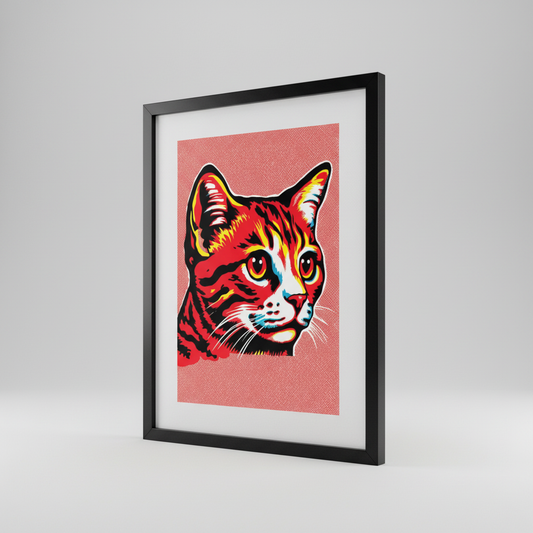 Red Cat Wall Art in Black Frame