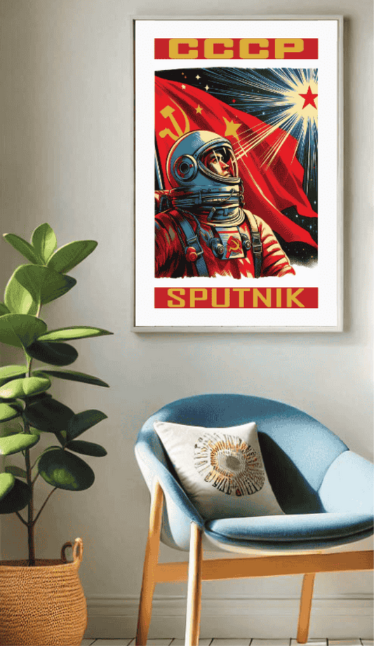 Framed retro soviet space wall art