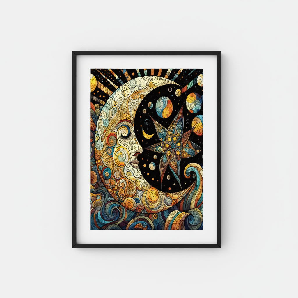 Sleeping Moon in Black Frame