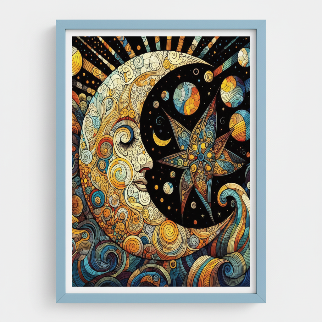 Sleeping Moon in Light Blue Frame