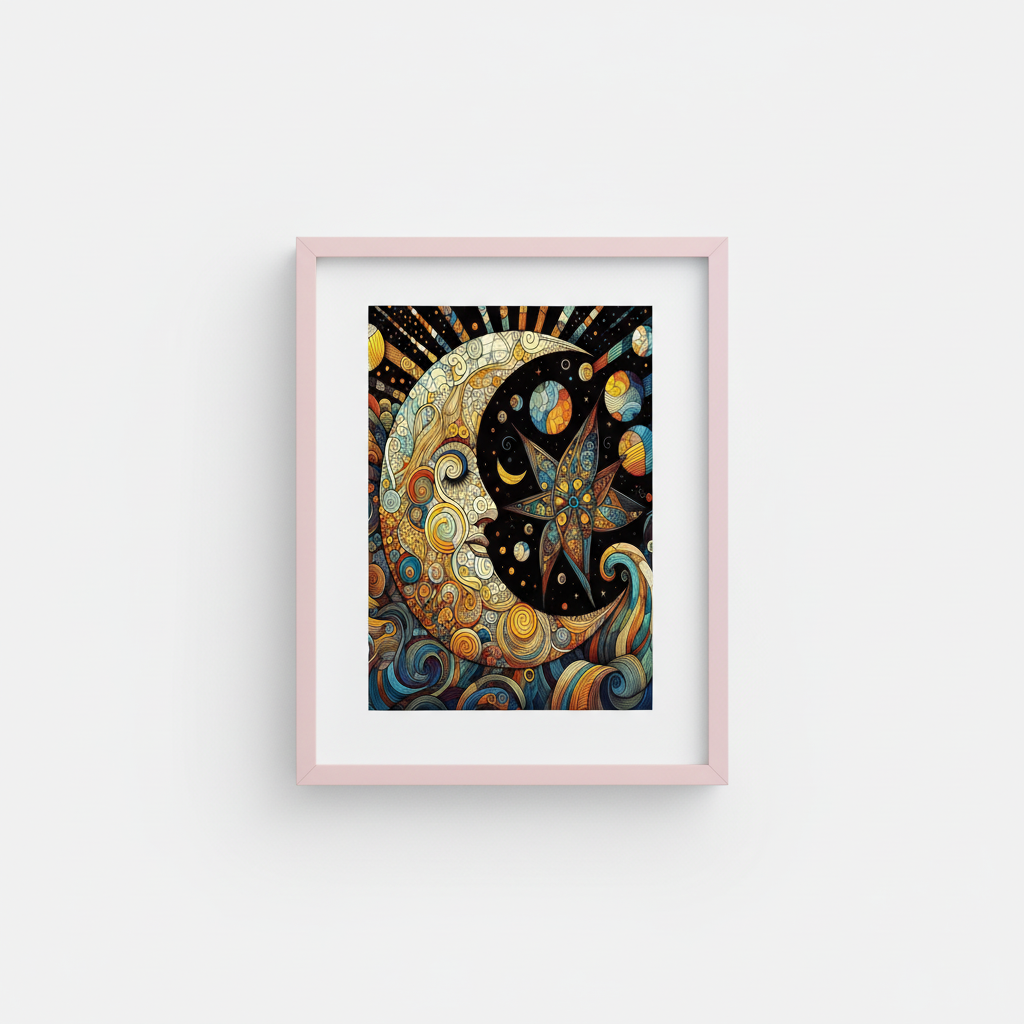 Sleeping Moon in Pink Frame