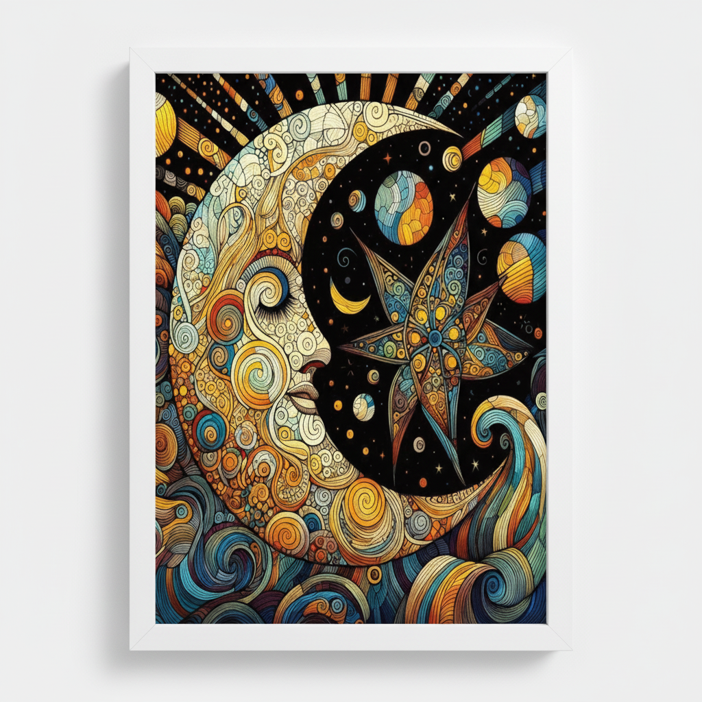 Sleeping Moon in White Frame