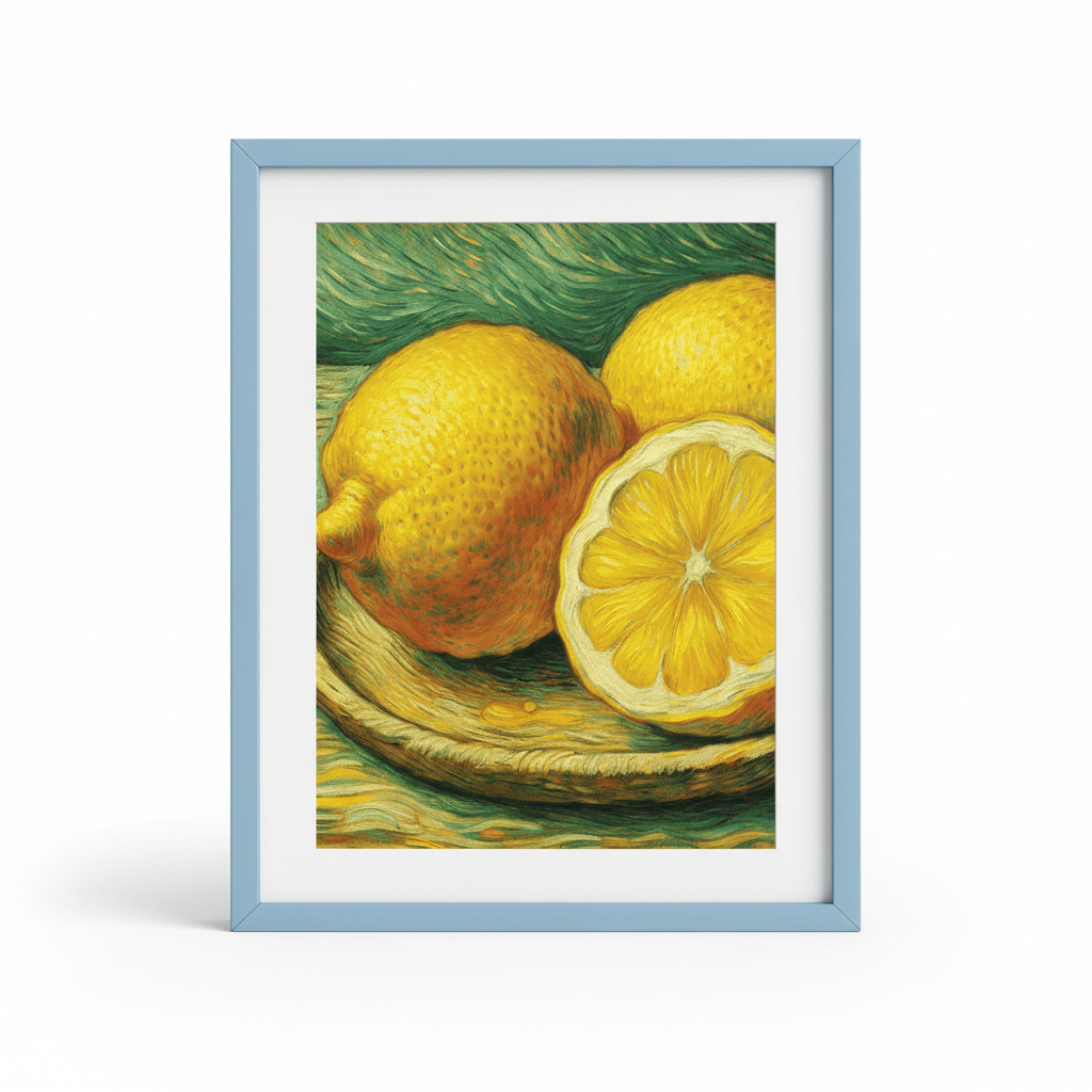 Van Gogh Lemon Wall Art in Light Blue Frame