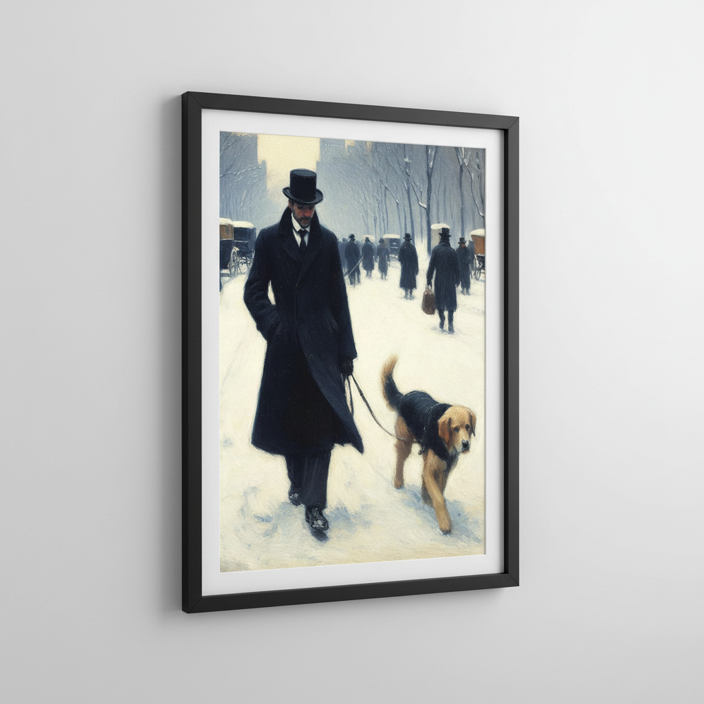Victorian Dog Walk Wall Art in Black Frame