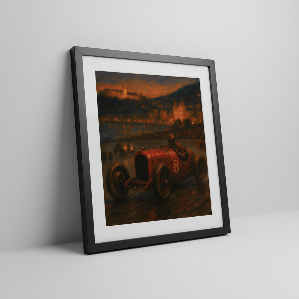 Vintage Monaco Racing Car Wall Art in Black Frame
