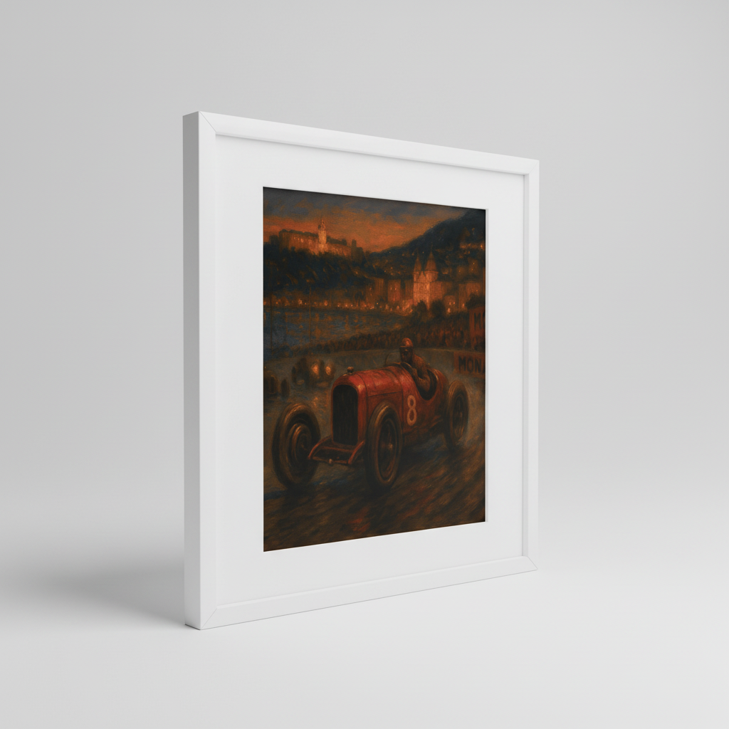 Vintage Monaco Racing Car Wall Art in White Frame